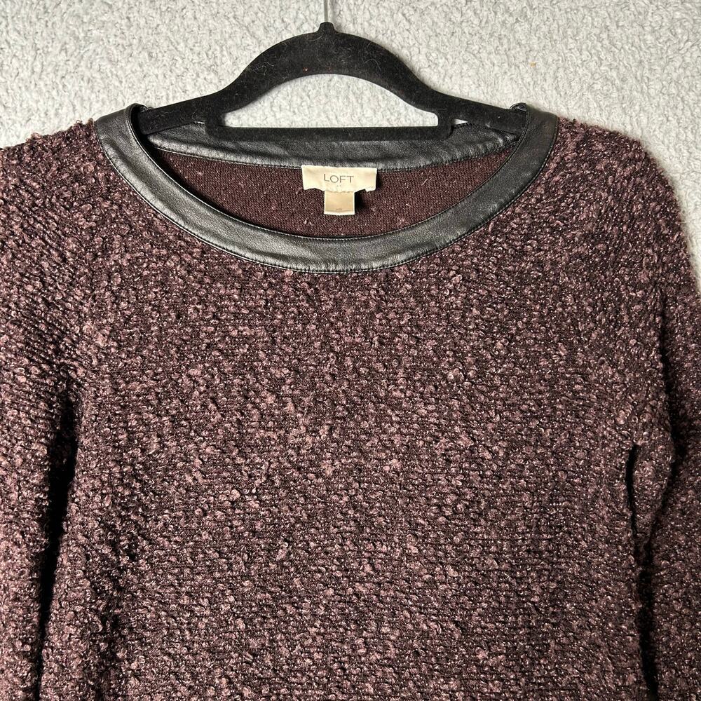 LOFT Sweater Womens XS Maroon Crew Neck Long Sleeve Fuzzy Sweater - Picture 4 of 8